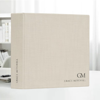 Classeur Élégant Beige Lin Simple Monogramme