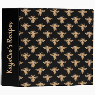 Classeur Elégant Black & Gold Bee Motif 3 Bin à anneau mode