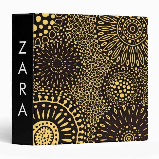 Classeur Elegant Black Gold Ethnic Floral Pattern (Devant/Côté)