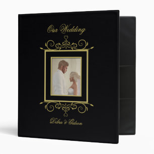 Classeur Élégant Black & Gold Heart Flourish Wedding Album