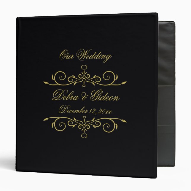 Classeur Élégant Black Gold Heart Mariage Album photo (Devant/Intérieur)
