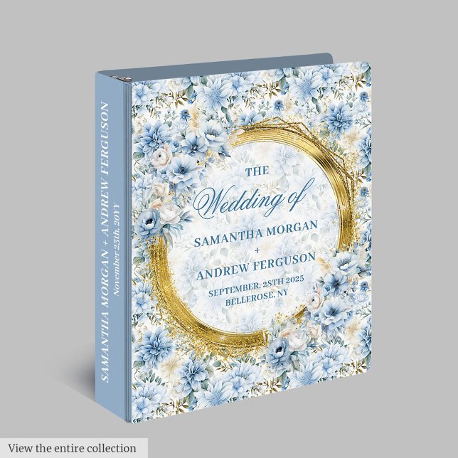 Classeur Elégant bleu clair Parties scintillant florale Mar (Elegant Light Blue Floral Glitter Wedding Photo 3 ring binder )