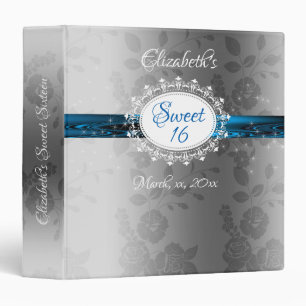 Classeur Elégant bleu satin et Sweet sixteen d'argent
