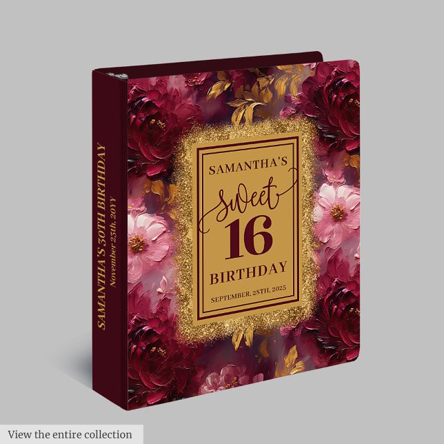 Classeur Elégant Blush Bourgogne Gold Sweet 16 Scrapbook (Elegant Blush Burgundy Gold Sweet 16 Scrapbook 3 ring binder)