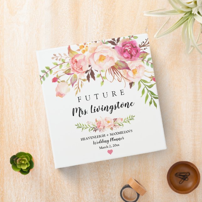 Classeur Élégant Blush Florals Wedding planner cadeau nupti (In Situ)