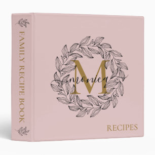 Classeur Élégant Blush Rose Girl Floral Gold Monogramme Nom