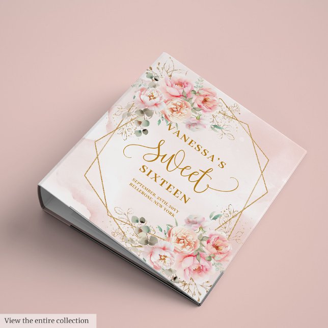 Classeur Élégant Blush Rose or Floral Sweet 16 Album (Elegant Blush Pink Gold Floral Sweet 16 Ring Binder)