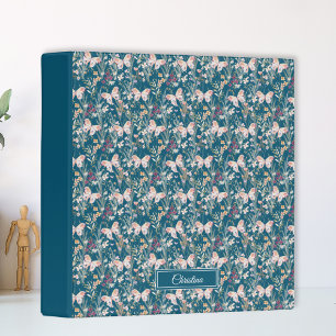 Classeur Élégant Boho Aquarelle Fleur Papillon Monogramme