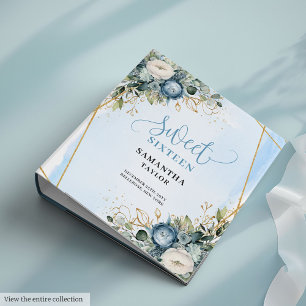 Classeur Élégant Boho Bleu Poussiéreux Fleurs d'Ivoire Swee
