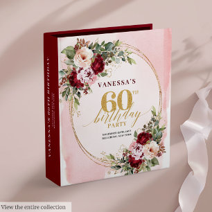 Classeur Elégant Boho Marsala Or Fleurs 60e Anniversaire