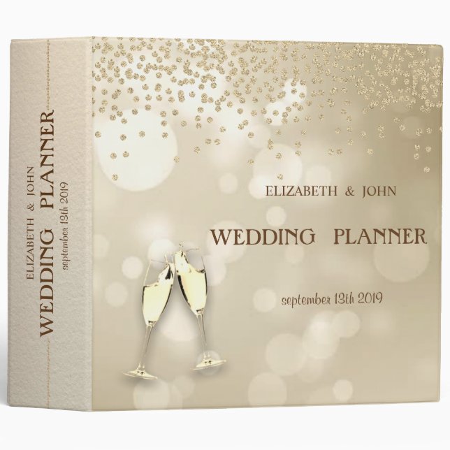 Classeur Élégant Bokeh Vins, Diamants d'or (Devant/Côté)