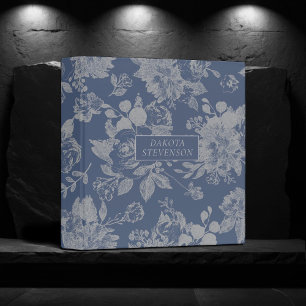 Classeur Élégant Botanique   Fleurs de photo argent bleu po
