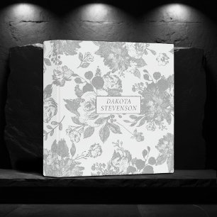 Classeur Élégant Botanique   Photo florale blanche et argen
