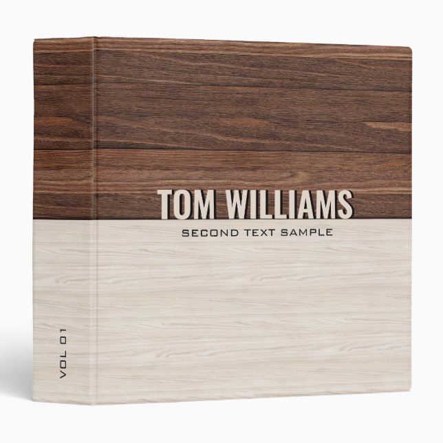 Classeur Elégant Brown Bois Texture Style Moderne Monogramm (Devant/Côté)