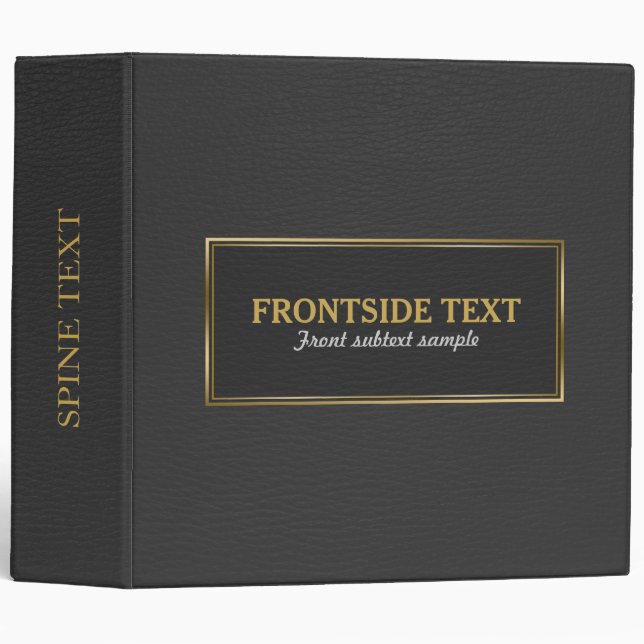 Classeur Elégant cadre d'impression or en cuir noir (Devant/Côté)