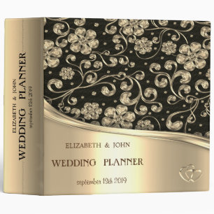 Classeur Élégant Chic Cœurs, Fleurs, Étoiles en Or