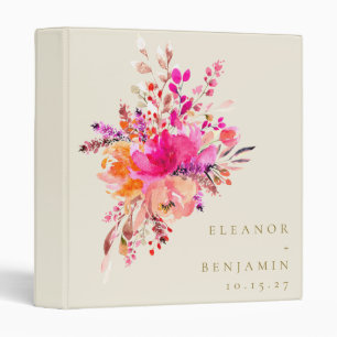 Classeur Elégant Chic Rose Aquarelle Mariage Floral Personn