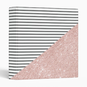 Classeur Elegant chick black stripes and rose glitter