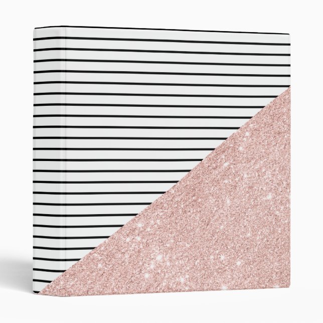 Classeur Elegant chick black stripes and rose glitter (Devant/Côté)