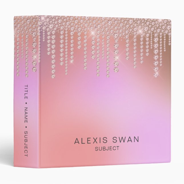 Classeur Élégant chick chick chic ombre rose & diamants vio (Devant/Côté)