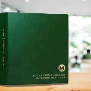 Classeur Élégant cuir vert luxueux Monogramme Or