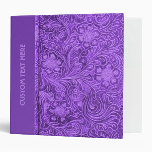 Classeur Elégant cuir violet look floral Embossé Design