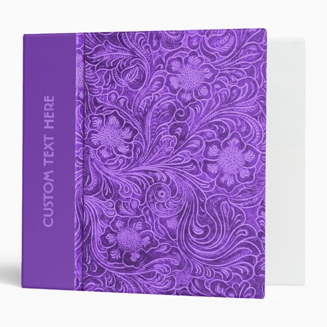 Classeur Elégant cuir violet look floral Embossé Design (Devant/intérieur)