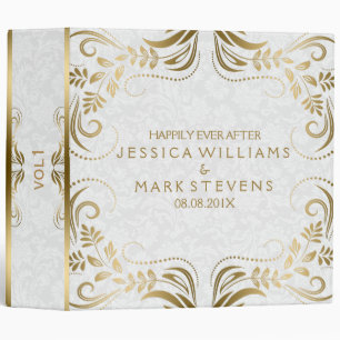 Classeur Elégant Damas Blanches Et Cadre Floral Or