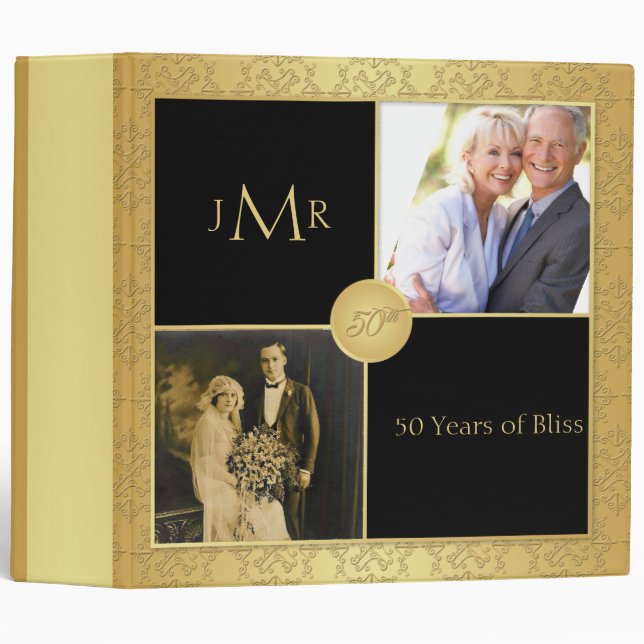 Classeur élégant d'anniversaire de mariage d'or (Devant/Côté)