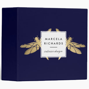 Classeur Elégant Duo de libellules d'or Faux sur Dark Navy