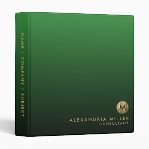 Classeur Élégant Emerald Gold Monogram Office School