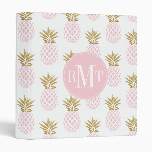 Classeur Élégant faux or motif d'ananas tropical (Devant/Côté)