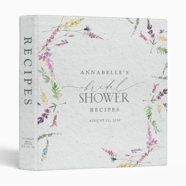 Classeur Elégant Fleur sauvage Aquarelle Floral Douche (Devant/Côté)