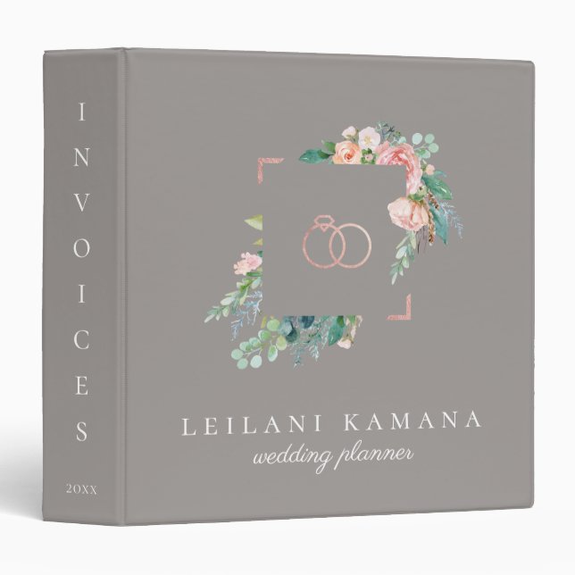 Classeur Élégant floral aquarelle gris (Devant/Côté)