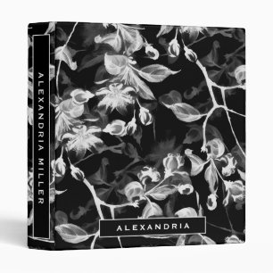 Classeur Élégant floral noir et blanc Personnalisé