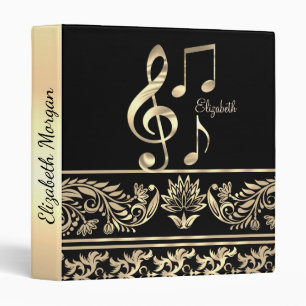 Classeur Élégant floral or, clé de violon, note