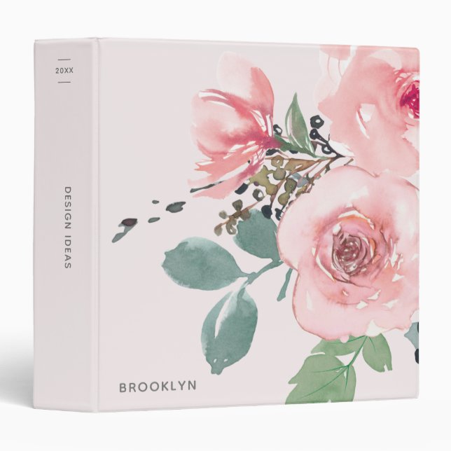 Classeur Élégant floral rose pâle (Devant/Côté)