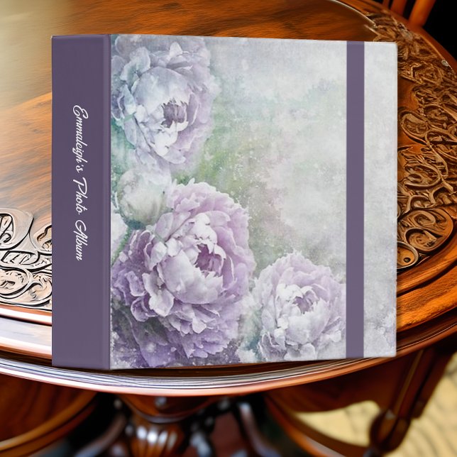Classeur Élégant floral violet pivoines personnalisable (Créateur téléchargé)