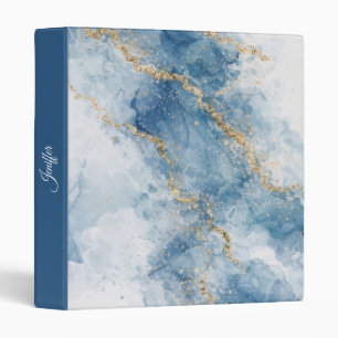 Classeur Élégant Flux Abstrait Paillettes Bleu Or          