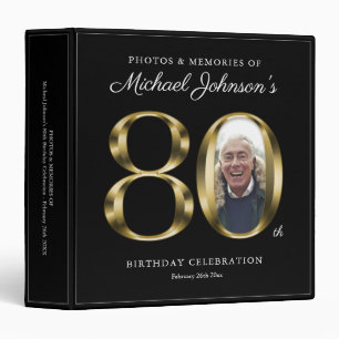 Classeur Elégant Gold Black 80th Birthday Custom Photo