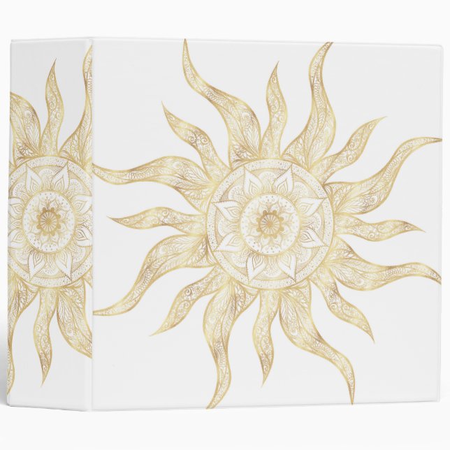 Classeur Elégant Gold Sun Mandala Design (Devant/Côté)