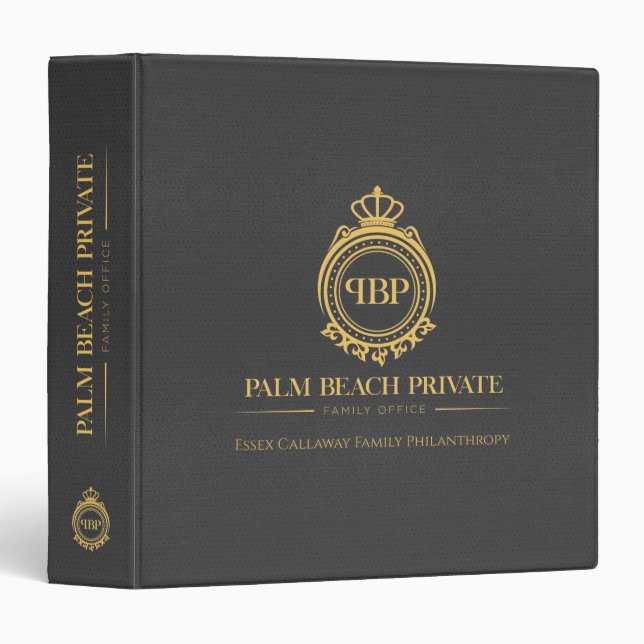 Classeur Élégant Gris Faux Cuir Logo Personnalisé (Devant/Côté)