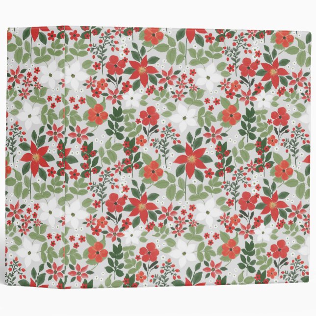 Classeur Elégant hiver Rouge blanc Floral peinture (Devant/Côté)
