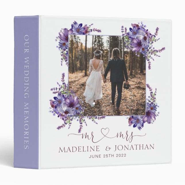 Classeur Élégant Lavande violet Mariage photo floral (Devant/Côté)