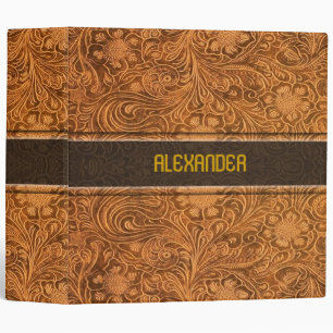 Classeur Elégant look de cuir Brown Floral Embossé Motif