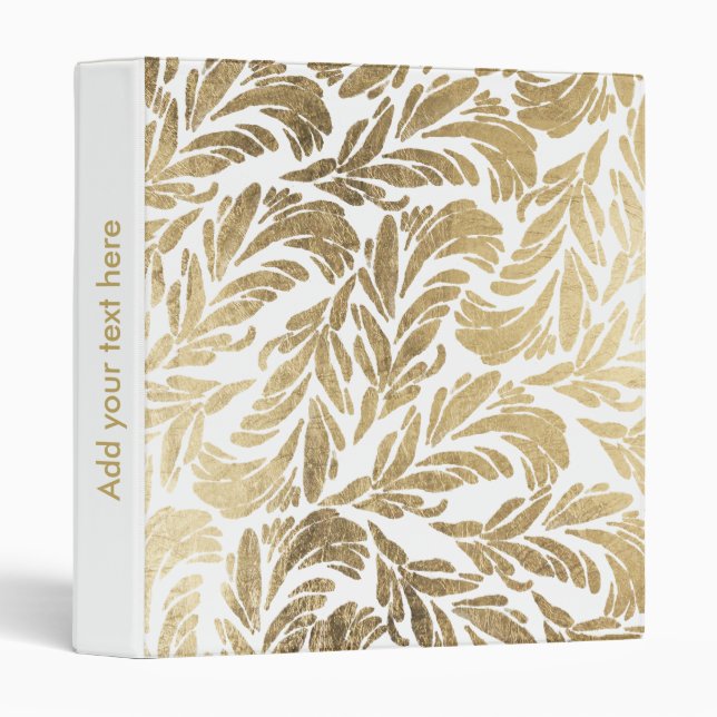 Classeur Elégant luxe personnalisé faux or feuille floral d (Devant/Côté)