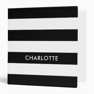 Classeur Elégant luxe personnalisé noir et blanc rayé
