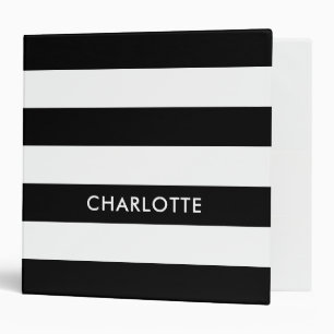 Classeur Elégant luxe personnalisé noir et blanc rayé
