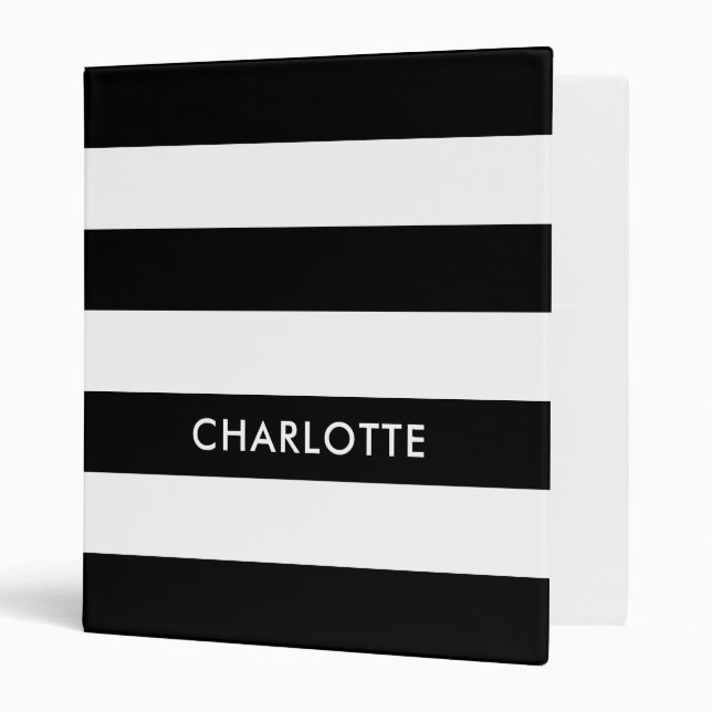 Classeur Elégant luxe personnalisé noir et blanc rayé (Devant/intérieur)