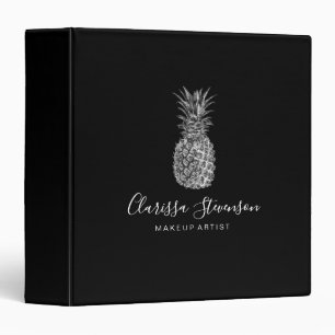 Classeur Élégant maquillage d'ananas noir et argent